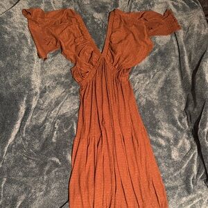 Rust Orange V-Neck Women's Maxi Dress